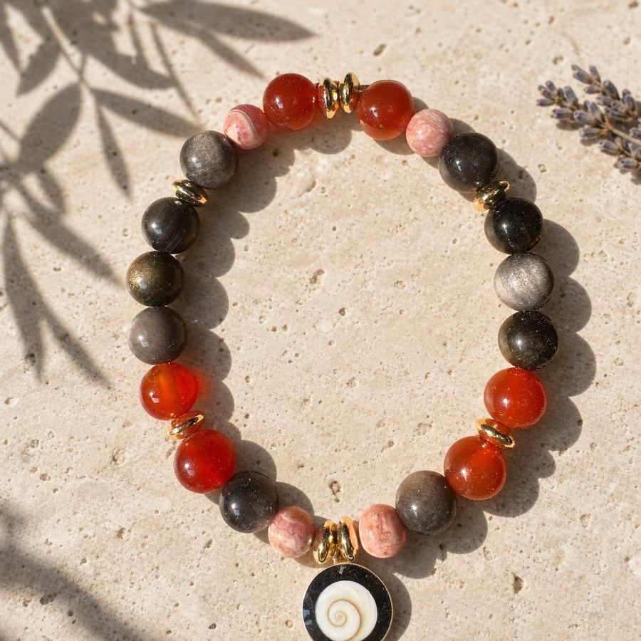 Bracelet Cœur solaire en pierres naturelles avec olivier et lavande – Pierres Uzès